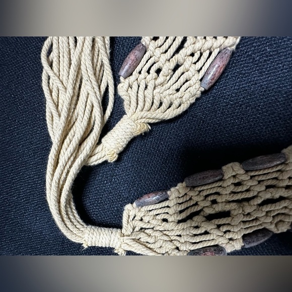 Boho Macrame Rope Belt Weaved Wooded Bead Detail Fringe Hippie 36-38 L/XL Beige - Picture 8 of 11